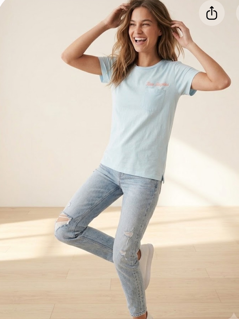 RARE PINK Victoria's Secret Light Blue Los Angeles Tee Shirt with Sparkles - Picture 5 of 9